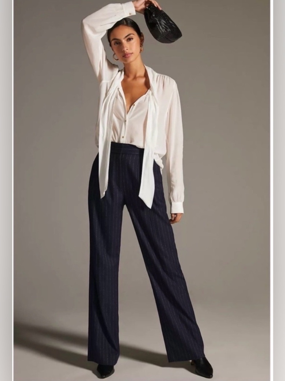 Favorite Daughter The Favorite Pant Navy Pinstripe Wide Leg Trousers Classic 10